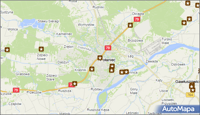 mapa Połaniec powiat staszowski, Połaniec powiat staszowski na mapie Targeo