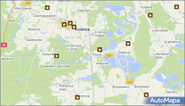 mapa Police gmina Krośnice, Police gmina Krośnice na mapie Targeo