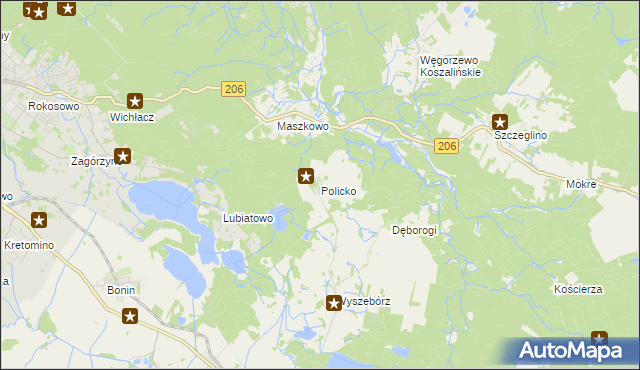 mapa Policko gmina Manowo, Policko gmina Manowo na mapie Targeo