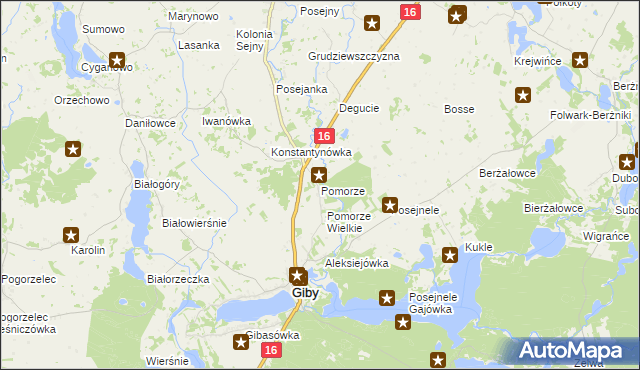 mapa Pomorze gmina Giby, Pomorze gmina Giby na mapie Targeo