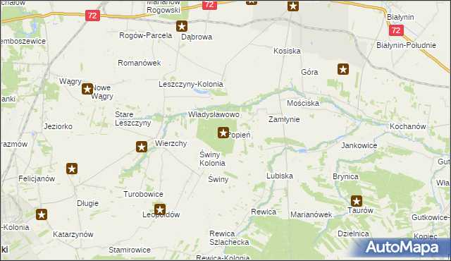 mapa Popień gmina Jeżów, Popień gmina Jeżów na mapie Targeo