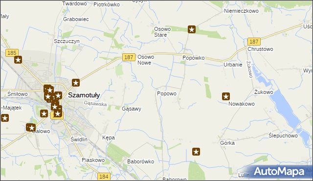 mapa Popowo gmina Oborniki, Popowo gmina Oborniki na mapie Targeo
