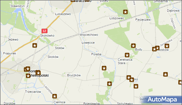 mapa Poręba gmina Jaraczewo, Poręba gmina Jaraczewo na mapie Targeo