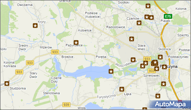 mapa Poręba gmina Pszczyna, Poręba gmina Pszczyna na mapie Targeo