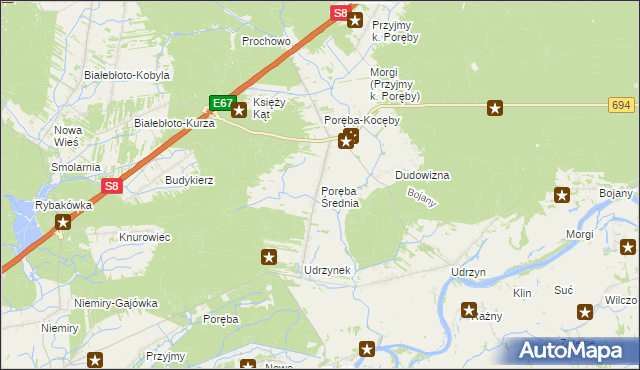 mapa Poręba Średnia, Poręba Średnia na mapie Targeo