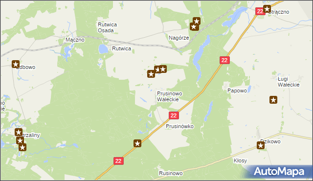 mapa Prusinowo Wałeckie, Prusinowo Wałeckie na mapie Targeo