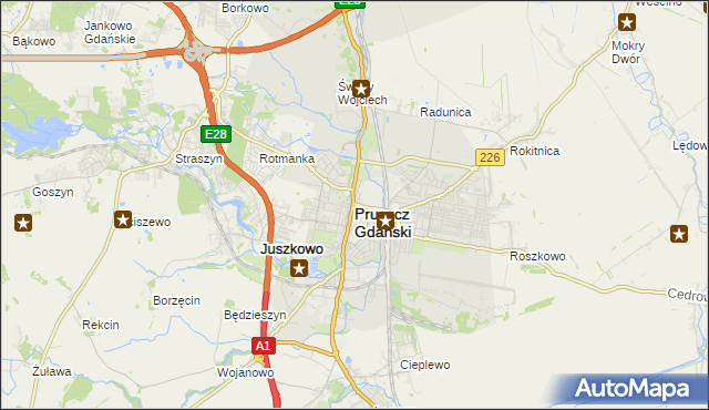 mapa Pruszcz Gdański, Pruszcz Gdański na mapie Targeo
