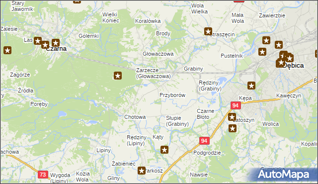 mapa Przyborów gmina Czarna, Przyborów gmina Czarna na mapie Targeo