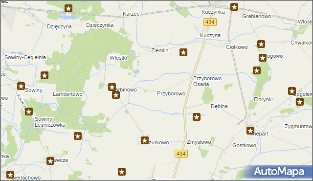 mapa Przyborowo gmina Krobia, Przyborowo gmina Krobia na mapie Targeo