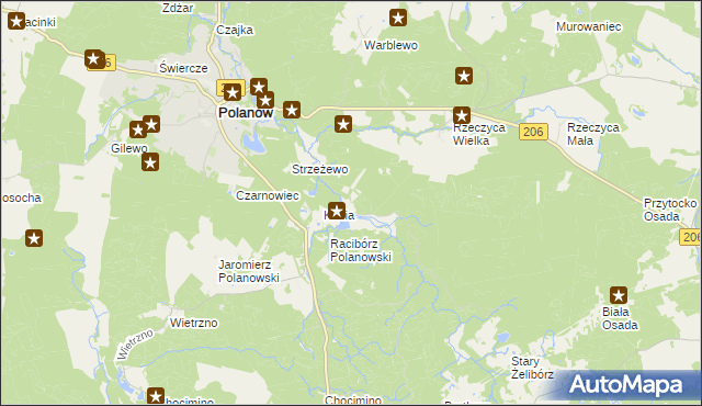 mapa Przybrodzie gmina Polanów, Przybrodzie gmina Polanów na mapie Targeo