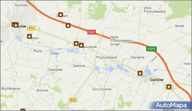 mapa Przybysławice gmina Garbów, Przybysławice gmina Garbów na mapie Targeo