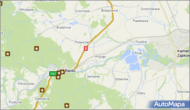 mapa Przyłęk gmina Bardo, Przyłęk gmina Bardo na mapie Targeo