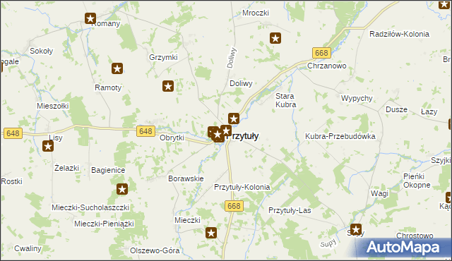 mapa Przytuły powiat łomżyński, Przytuły powiat łomżyński na mapie Targeo