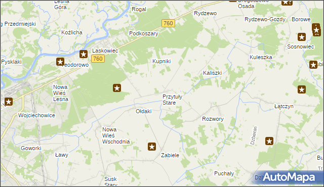 mapa Przytuły Stare, Przytuły Stare na mapie Targeo