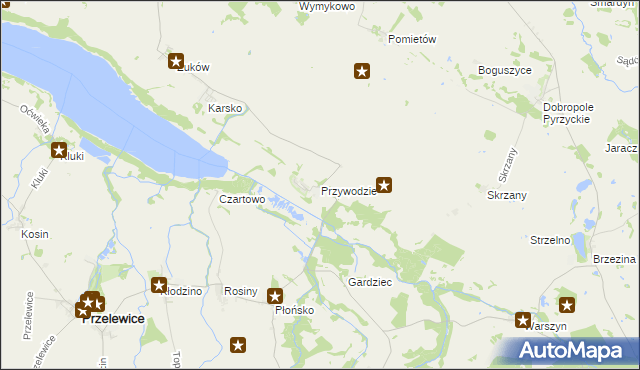 mapa Przywodzie gmina Przelewice, Przywodzie gmina Przelewice na mapie Targeo
