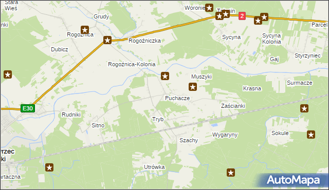 mapa Puchacze gmina Międzyrzec Podlaski, Puchacze gmina Międzyrzec Podlaski na mapie Targeo