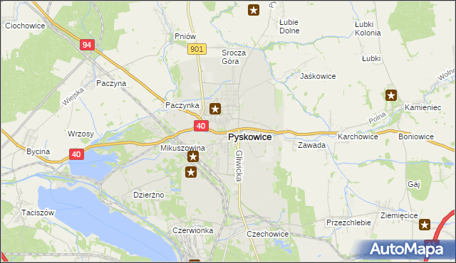 mapa Pyskowice powiat gliwicki, Pyskowice powiat gliwicki na mapie Targeo