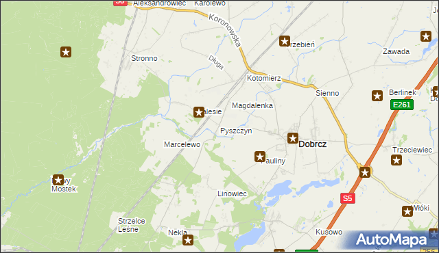 mapa Pyszczyn gmina Dobrcz, Pyszczyn gmina Dobrcz na mapie Targeo