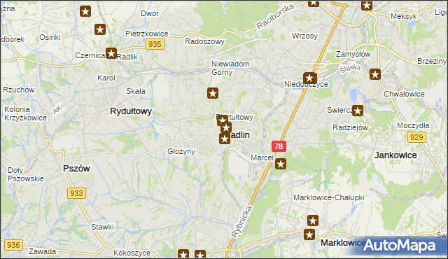 mapa Radlin powiat wodzisławski, Radlin powiat wodzisławski na mapie Targeo