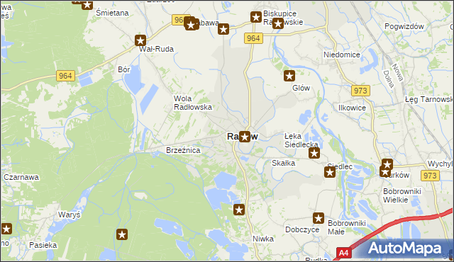 mapa Radłów powiat tarnowski, Radłów powiat tarnowski na mapie Targeo