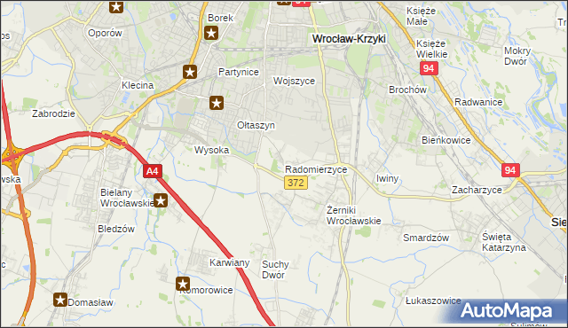 mapa Radomierzyce gmina Siechnice, Radomierzyce gmina Siechnice na mapie Targeo