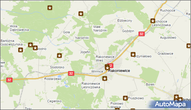 mapa Rakoniewice Wieś, Rakoniewice Wieś na mapie Targeo