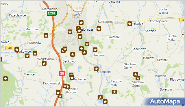 mapa Raszów gmina Trzebnica, Raszów gmina Trzebnica na mapie Targeo