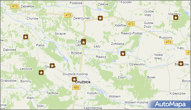 mapa Rawicz gmina Drużbice, Rawicz gmina Drużbice na mapie Targeo