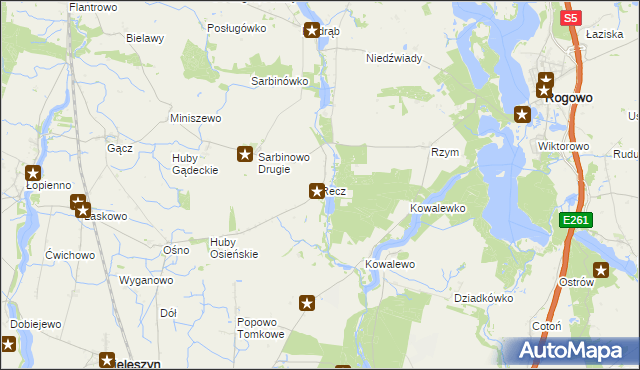 mapa Recz gmina Rogowo, Recz gmina Rogowo na mapie Targeo