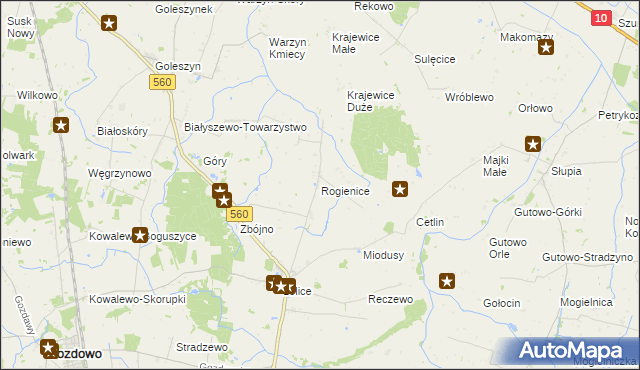 mapa Rogienice gmina Gozdowo, Rogienice gmina Gozdowo na mapie Targeo