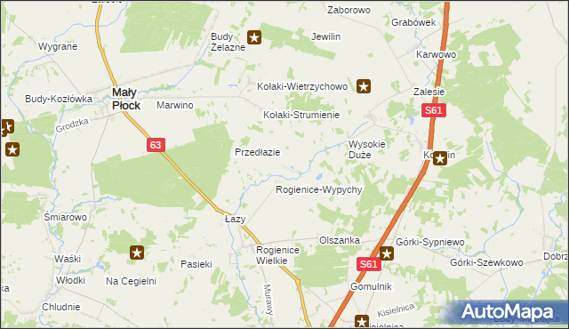 mapa Rogienice Piaseczne, Rogienice Piaseczne na mapie Targeo
