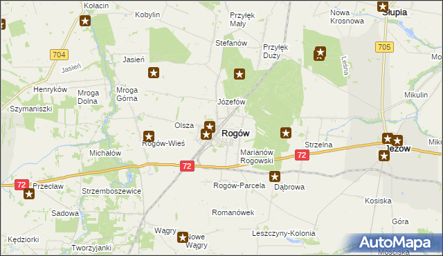 mapa Rogów powiat brzeziński, Rogów powiat brzeziński na mapie Targeo