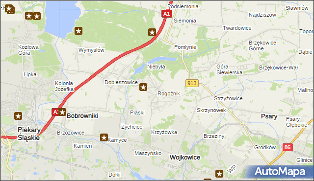 mapa Rogoźnik gmina Bobrowniki, Rogoźnik gmina Bobrowniki na mapie Targeo