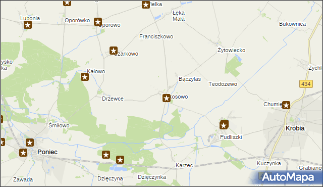 mapa Rokosowo gmina Poniec, Rokosowo gmina Poniec na mapie Targeo