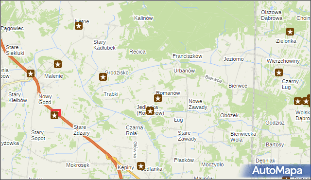 mapa Romanów gmina Jedlińsk, Romanów gmina Jedlińsk na mapie Targeo