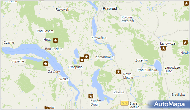 mapa Romanówka gmina Przerośl, Romanówka gmina Przerośl na mapie Targeo