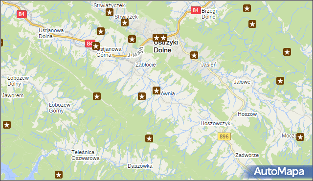 mapa Równia gmina Ustrzyki Dolne, Równia gmina Ustrzyki Dolne na mapie Targeo