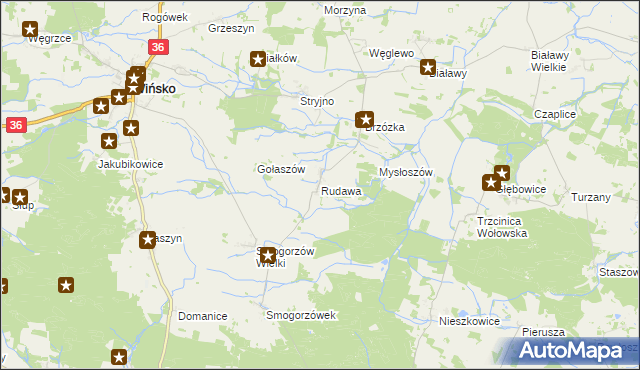 mapa Rudawa gmina Wińsko, Rudawa gmina Wińsko na mapie Targeo