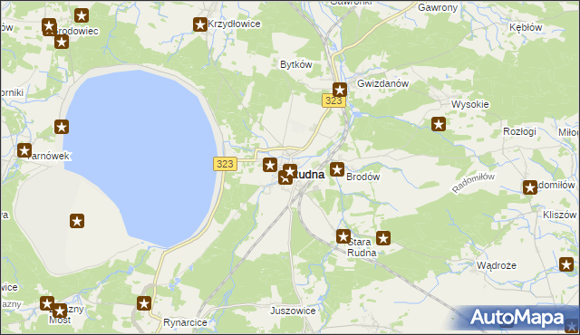 mapa Rudna powiat lubiński, Rudna powiat lubiński na mapie Targeo
