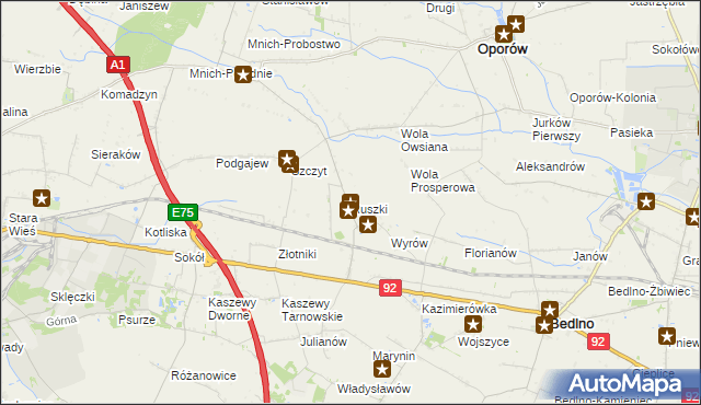 mapa Ruszki gmina Bedlno, Ruszki gmina Bedlno na mapie Targeo