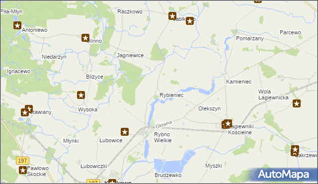 mapa Rybieniec gmina Kiszkowo, Rybieniec gmina Kiszkowo na mapie Targeo