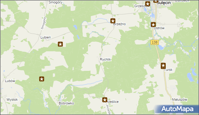 mapa Rychlik gmina Sulęcin, Rychlik gmina Sulęcin na mapie Targeo