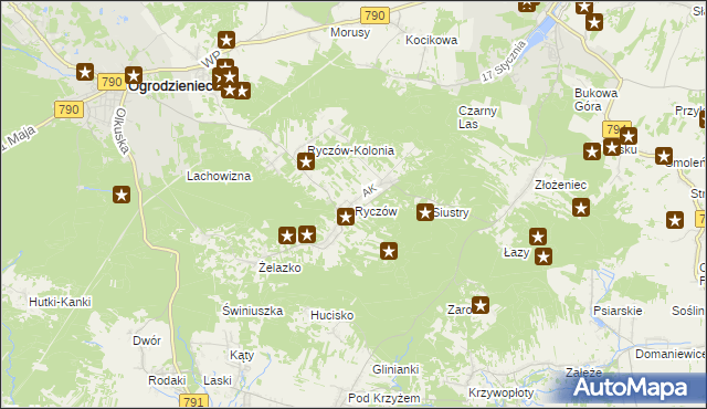 mapa Ryczów gmina Ogrodzieniec, Ryczów gmina Ogrodzieniec na mapie Targeo