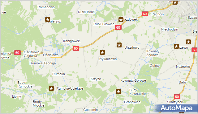 mapa Rykaczewo gmina Ciechanów, Rykaczewo gmina Ciechanów na mapie Targeo