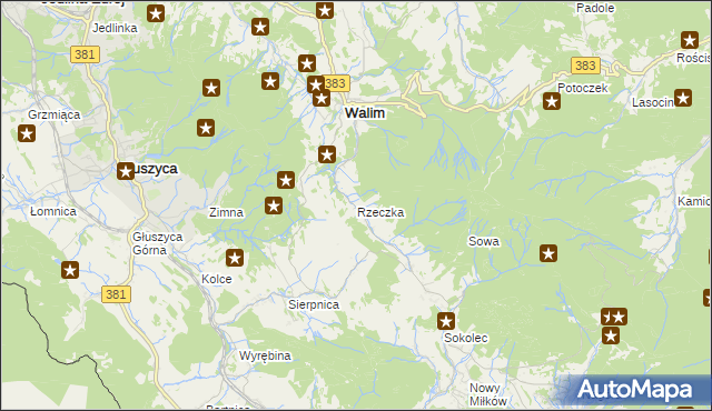 mapa Rzeczka gmina Walim, Rzeczka gmina Walim na mapie Targeo
