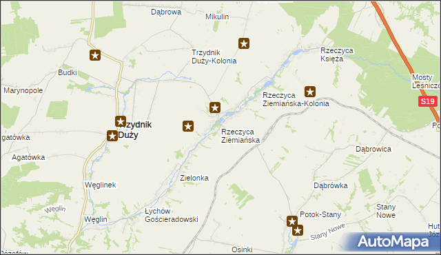 mapa Rzeczyca Ziemiańska, Rzeczyca Ziemiańska na mapie Targeo