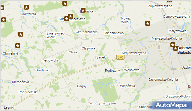 mapa Sadek gmina Dąbrowa Białostocka, Sadek gmina Dąbrowa Białostocka na mapie Targeo