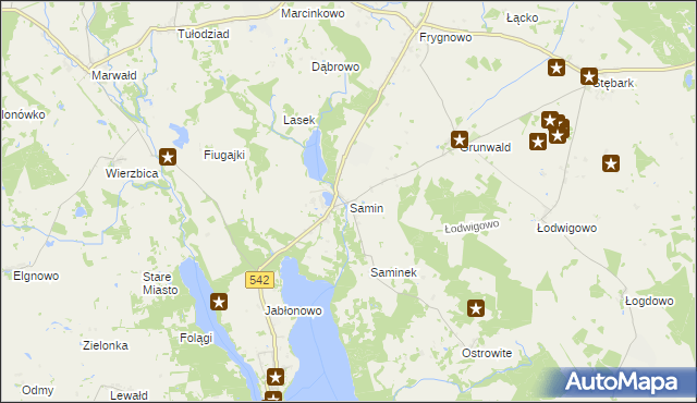 mapa Samin gmina Dąbrówno, Samin gmina Dąbrówno na mapie Targeo