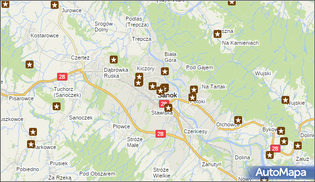 mapa Sanok, Sanok na mapie Targeo