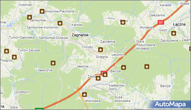 mapa Ścięgna gmina Zagnańsk, Ścięgna gmina Zagnańsk na mapie Targeo